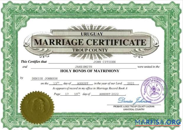Blank Uruguay marriage certificate Word and PDF template